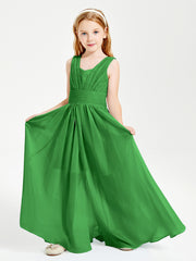 Long V-neck Junior Bridesmaid Dresses Green