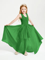 Long V-neck Junior Bridesmaid Dresses Green