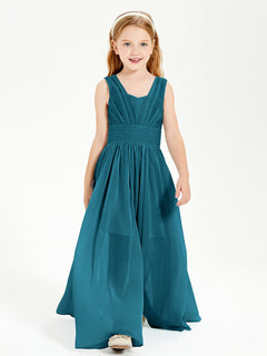 Long V-neck Junior Bridesmaid Dresses Ink Blue