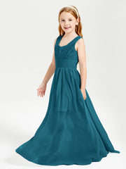 Long V-neck Junior Bridesmaid Dresses Ink Blue