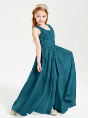 Long V-neck Junior Bridesmaid Dresses Ink Blue
