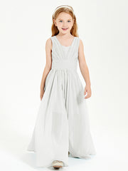 Long V-neck Junior Bridesmaid Dresses Ivory