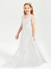 Long V-neck Junior Bridesmaid Dresses Ivory