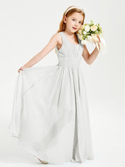 Long V-neck Junior Bridesmaid Dresses Ivory