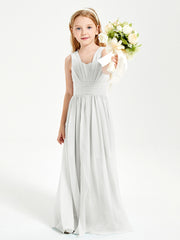 Long V-neck Junior Bridesmaid Dresses Ivory