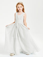 Long V-neck Junior Bridesmaid Dresses Ivory