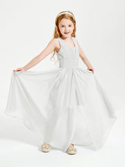 Long V-neck Junior Bridesmaid Dresses Ivory