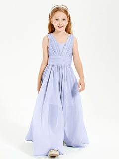 Long V-neck Junior Bridesmaid Dresses Lavender