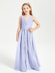 Long V-neck Junior Bridesmaid Dresses Lavender