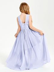 Long V-neck Junior Bridesmaid Dresses Lavender