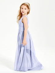 Long V-neck Junior Bridesmaid Dresses Lavender