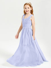 Long V-neck Junior Bridesmaid Dresses Lavender