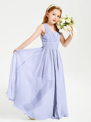 Long V-neck Junior Bridesmaid Dresses Lavender