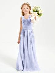 Long V-neck Junior Bridesmaid Dresses Lavender