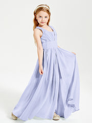 Long V-neck Junior Bridesmaid Dresses Lavender