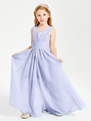Long V-neck Junior Bridesmaid Dresses Lavender