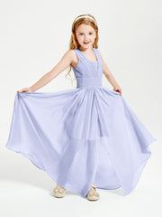 Long V-neck Junior Bridesmaid Dresses Lavender