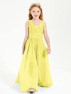 Long V-neck Junior Bridesmaid Dresses Lemon