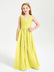 Long V-neck Junior Bridesmaid Dresses Lemon