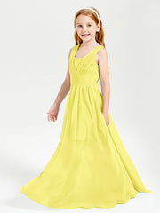 Long V-neck Junior Bridesmaid Dresses Lemon