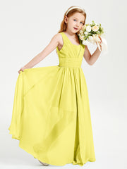 Long V-neck Junior Bridesmaid Dresses Lemon