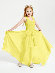 Long V-neck Junior Bridesmaid Dresses Lemon