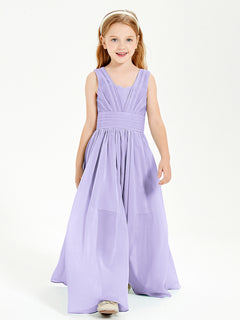 Long V-neck Junior Bridesmaid Dresses Lilac