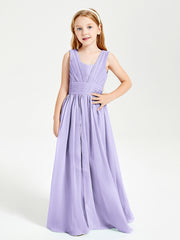 Long V-neck Junior Bridesmaid Dresses Lilac