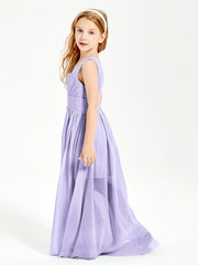 Long V-neck Junior Bridesmaid Dresses Lilac