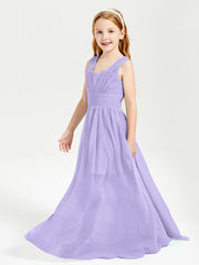 Long V-neck Junior Bridesmaid Dresses Lilac
