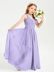 Long V-neck Junior Bridesmaid Dresses Lilac