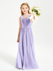 Long V-neck Junior Bridesmaid Dresses Lilac