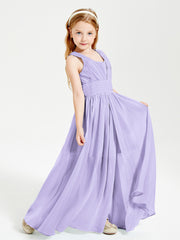 Long V-neck Junior Bridesmaid Dresses Lilac
