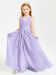 Long V-neck Junior Bridesmaid Dresses Lilac