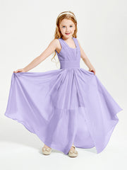 Long V-neck Junior Bridesmaid Dresses Lilac