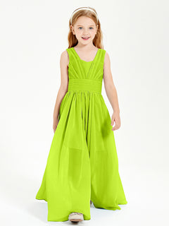 Long V-neck Junior Bridesmaid Dresses Lime Green