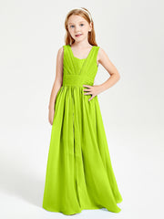 Long V-neck Junior Bridesmaid Dresses Lime Green