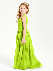 Long V-neck Junior Bridesmaid Dresses Lime Green