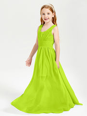 Long V-neck Junior Bridesmaid Dresses Lime Green