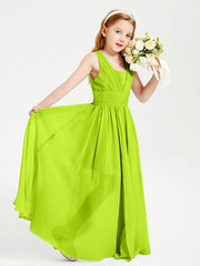 Long V-neck Junior Bridesmaid Dresses Lime Green