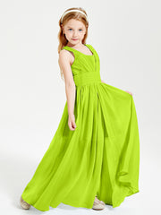 Long V-neck Junior Bridesmaid Dresses Lime Green