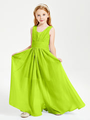 Long V-neck Junior Bridesmaid Dresses Lime Green