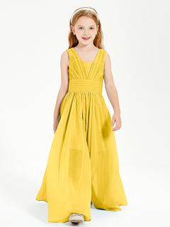 Long V-neck Junior Bridesmaid Dresses Marigold