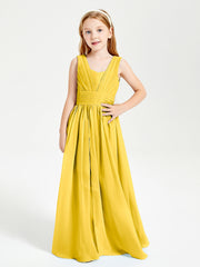 Long V-neck Junior Bridesmaid Dresses Marigold
