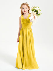 Long V-neck Junior Bridesmaid Dresses Marigold