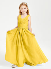 Long V-neck Junior Bridesmaid Dresses Marigold