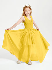 Long V-neck Junior Bridesmaid Dresses Marigold