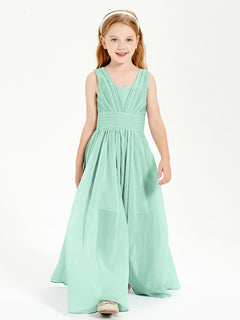 Long V-neck Junior Bridesmaid Dresses Mint Green