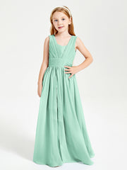 Long V-neck Junior Bridesmaid Dresses Mint Green