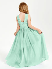 Long V-neck Junior Bridesmaid Dresses Mint Green
